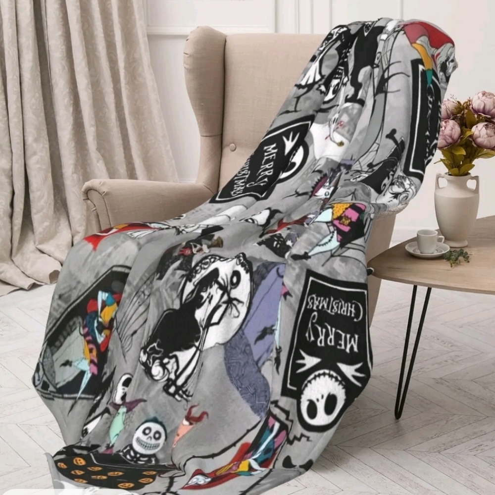 NIP Nightmare Before Christmas Themed Throw Horror Blanket 40x50 Brand New!